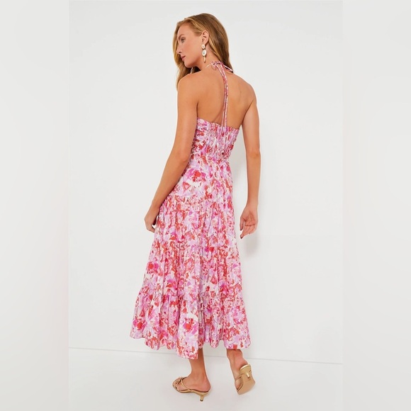 Tuckernuck Hyacinth House Dress Women's Medium Pink Red Floral‎ Tiered Midi - Picture 8 of 13